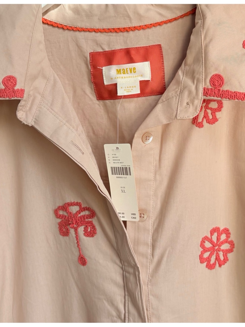 NWT Anthropologie Maeve Embroidered Collared  Button front Summer Shirt Dress XL - Picture 15 of 16